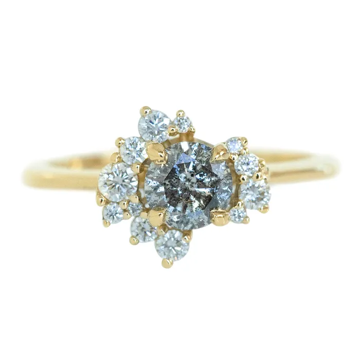 Anueva Jewelry Rings 065ct Round Salt And Pepper Diamond Asymmetrical Cluster Ring In 14k Yellow Gold Anueva Jewelry Rings 065ct Round Salt And Pepper Diamond Asymmetrical Cluster Ring In 14k Yellow Gold