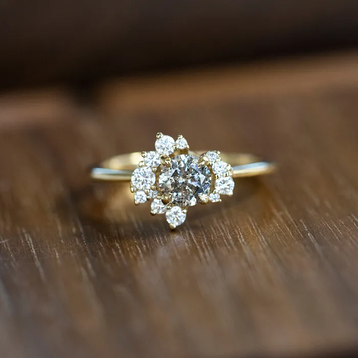Anueva Jewelry Rings 065ct Round Salt And Pepper Diamond Asymmetrical Cluster Ring In 14k Yellow Gold