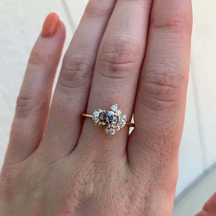 Anueva Jewelry Rings 065ct Round Salt And Pepper Diamond Asymmetrical Cluster Ring In 14k Yellow Gold