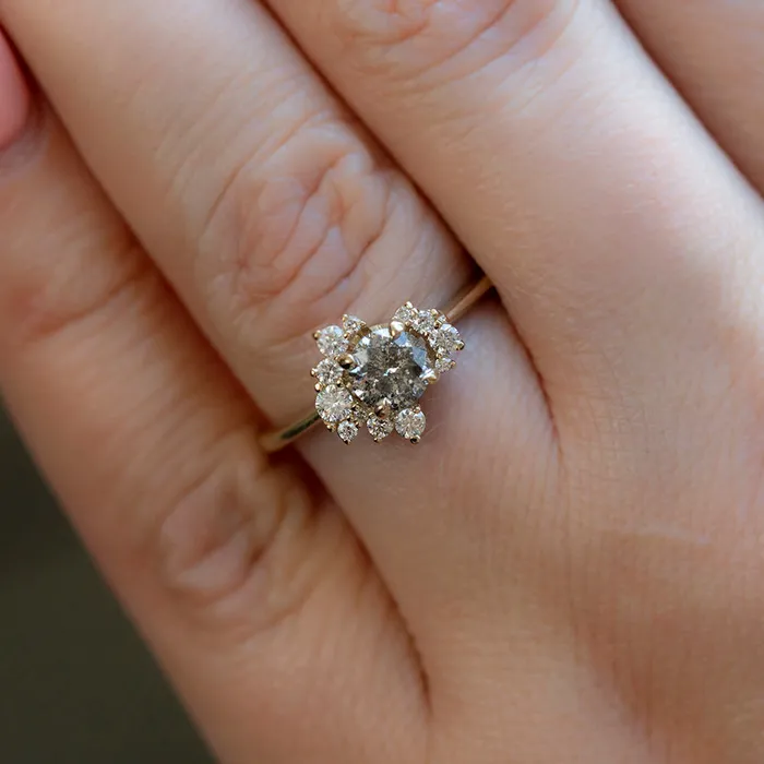 Anueva Jewelry Rings 065ct Round Salt And Pepper Diamond Asymmetrical Cluster Ring In 14k Yellow Gold