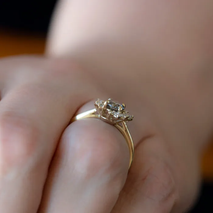 Anueva Jewelry Rings 065ct Round Salt And Pepper Diamond Asymmetrical Cluster Ring In 14k Yellow Gold