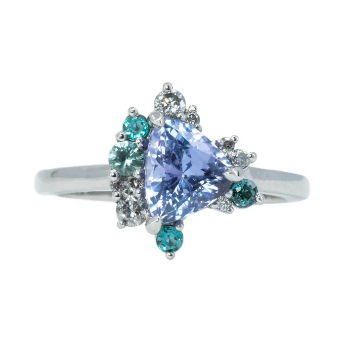 Anueva Jewelry Rings 137ct Trillion Purple Sapphire Asymmetrical Diamond and Gemstone Ring in 14k white gold by Anueva Jewelry Anueva Jewelry Rings 137ct Trillion Purple Sapphire Asymmetrical Diamond and Gemstone Ring in 14k white gold by Anueva Jewelry