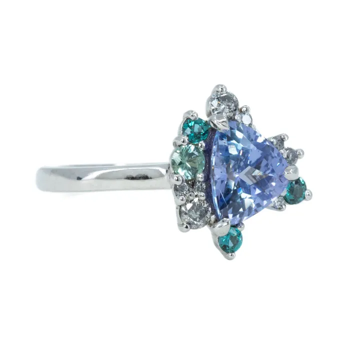 Anueva Jewelry Rings 137ct Trillion Purple Sapphire Asymmetrical Diamond and Gemstone Ring in 14k white gold by Anueva Jewelry