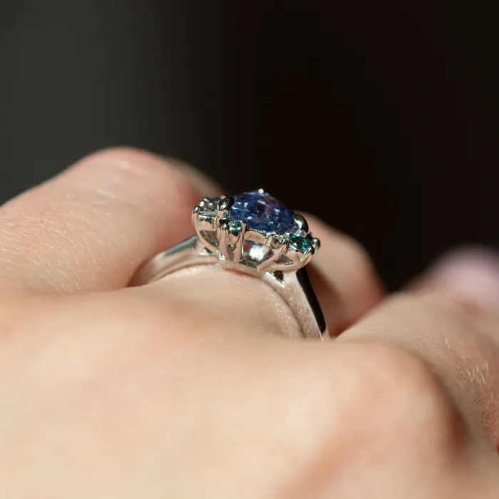 Anueva Jewelry Rings 137ct Trillion Purple Sapphire Asymmetrical Diamond and Gemstone Ring in 14k white gold by Anueva Jewelry