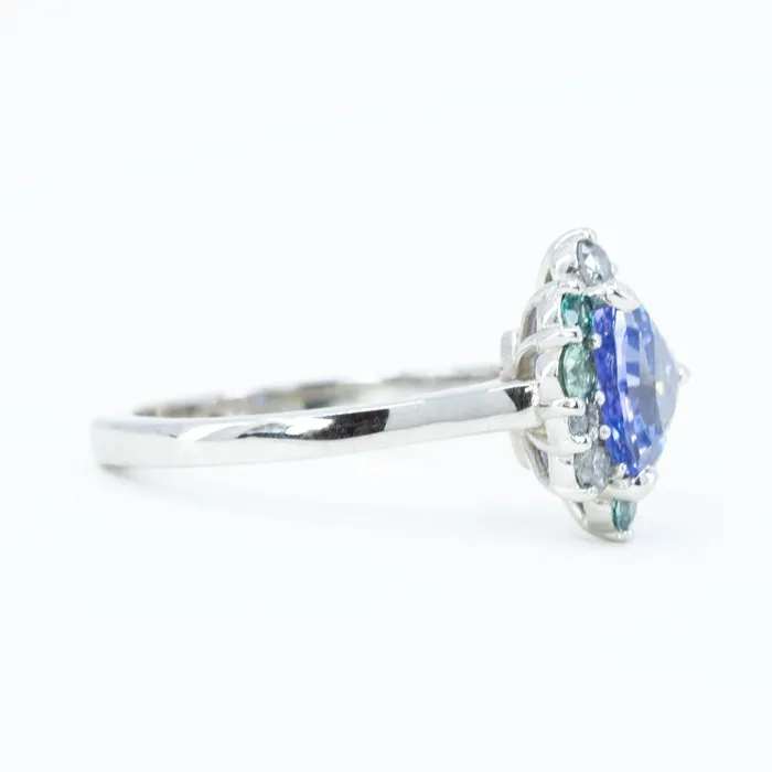 Anueva Jewelry Rings 137ct Trillion Purple Sapphire Asymmetrical Diamond and Gemstone Ring in 14k white gold by Anueva Jewelry