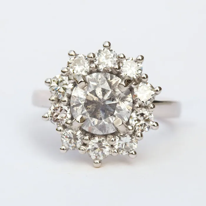 Anueva Jewelry Rings 3ctw Antique Diamond Cluster Snowflake Ring Antique Transitional Diamond Halo 2ct Grey Diamond Platinum Engagement Ring by Anueva Jewelry