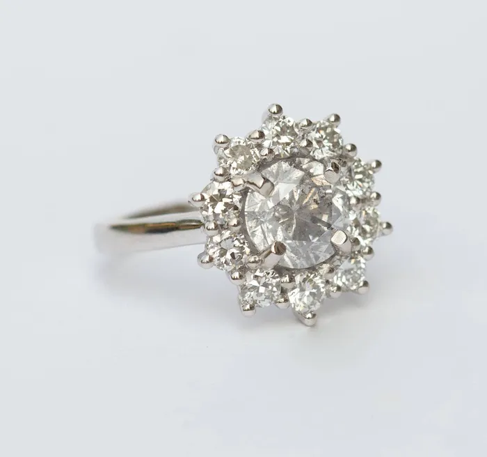 Anueva Jewelry Rings 3ctw Antique Diamond Cluster Snowflake Ring Antique Transitional Diamond Halo 2ct Grey Diamond Platinum Engagement Ring by Anueva Jewelry
