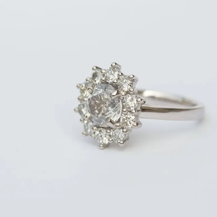 Anueva Jewelry Rings 3ctw Antique Diamond Cluster Snowflake Ring Antique Transitional Diamond Halo 2ct Grey Diamond Platinum Engagement Ring by Anueva Jewelry