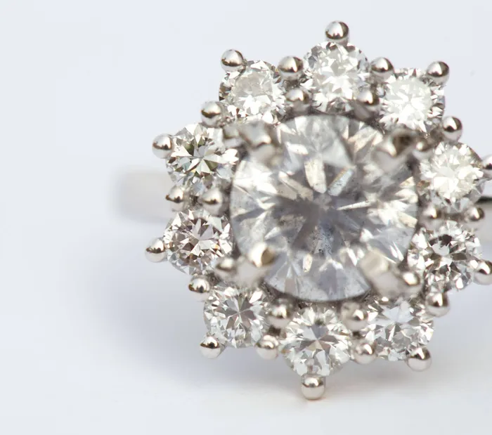 Anueva Jewelry Rings 3ctw Antique Diamond Cluster Snowflake Ring Antique Transitional Diamond Halo 2ct Grey Diamond Platinum Engagement Ring by Anueva Jewelry