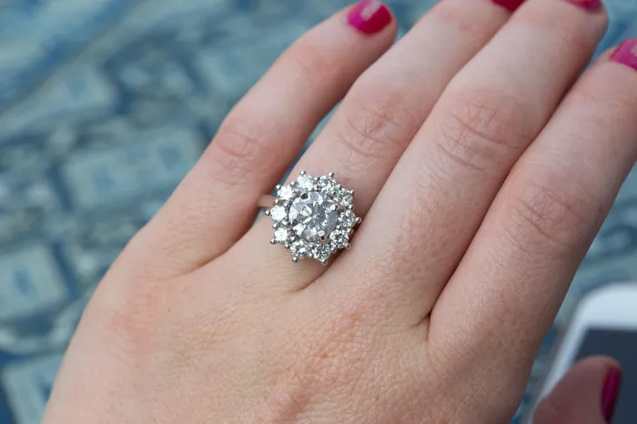 Anueva Jewelry Rings 3ctw Antique Diamond Cluster Snowflake Ring Antique Transitional Diamond Halo 2ct Grey Diamond Platinum Engagement Ring by Anueva Jewelry