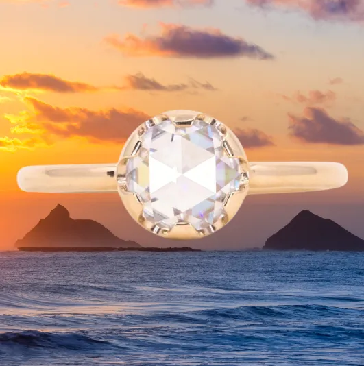 Anueva Jewelry Rings Antique style 65mm Round Rosecut Moissanite 6Prong Low Profile Ring With Plain Rounded Band in 14K Yellow Gold Anueva Jewelry Rings Antique style 65mm Round Rosecut Moissanite 6Prong Low Profile Ring With Plain Rounded Band in 14K Yellow Gold