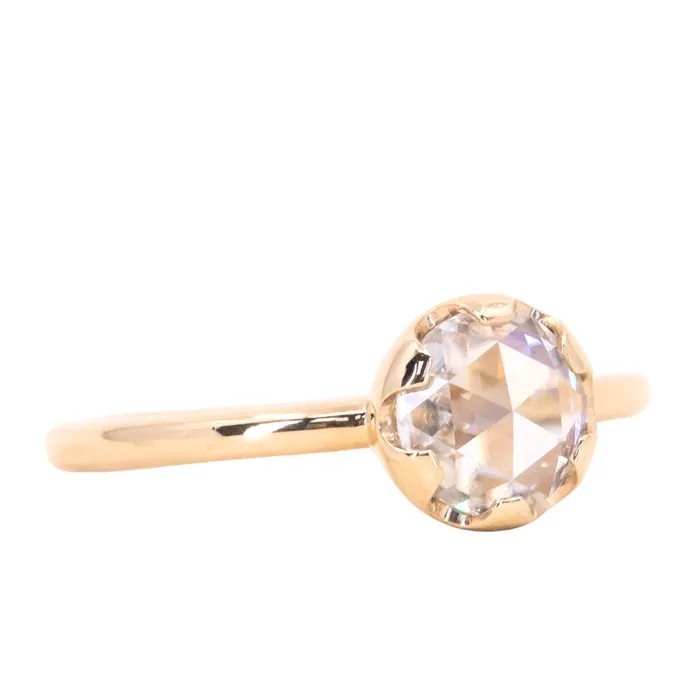 Anueva Jewelry Rings Antique style 65mm Round Rosecut Moissanite 6Prong Low Profile Ring With Plain Rounded Band in 14K Yellow Gold