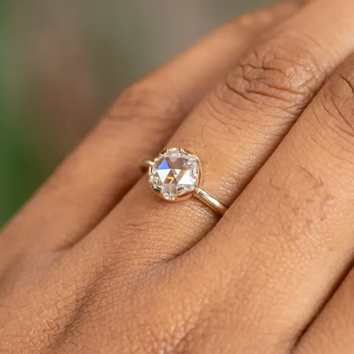 Anueva Jewelry Rings Antique style 65mm Round Rosecut Moissanite 6Prong Low Profile Ring With Plain Rounded Band in 14K Yellow Gold