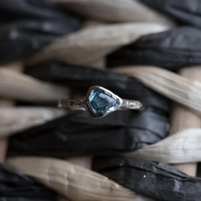 Anueva Jewelry Rings Tanzanite Arrowhead Ring December Birthstone Shield Blue Tanzanite Ring in a Reclaimed White Gold setting rustic ring by Anueva Jewelry