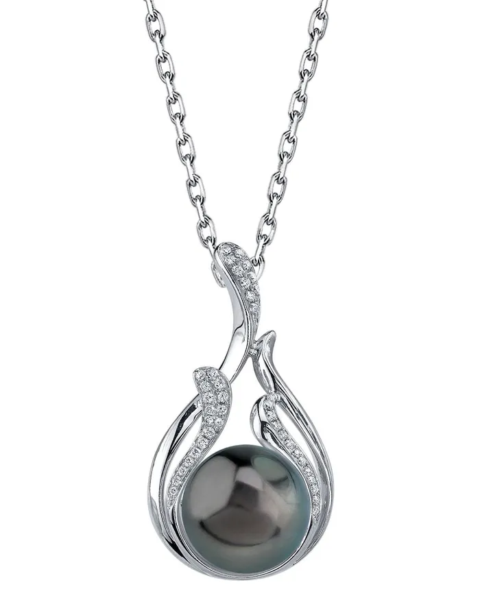 Black Tahitian Pearl Diamond Wildfire Pendant SPT Necklaces