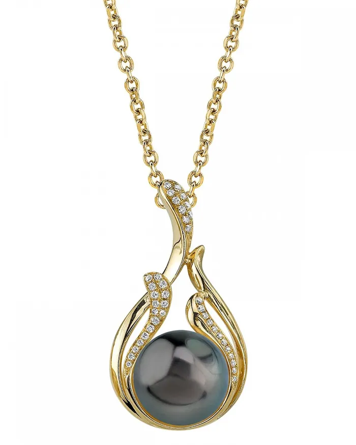 Black Tahitian Pearl Diamond Wildfire Pendant SPT Necklaces