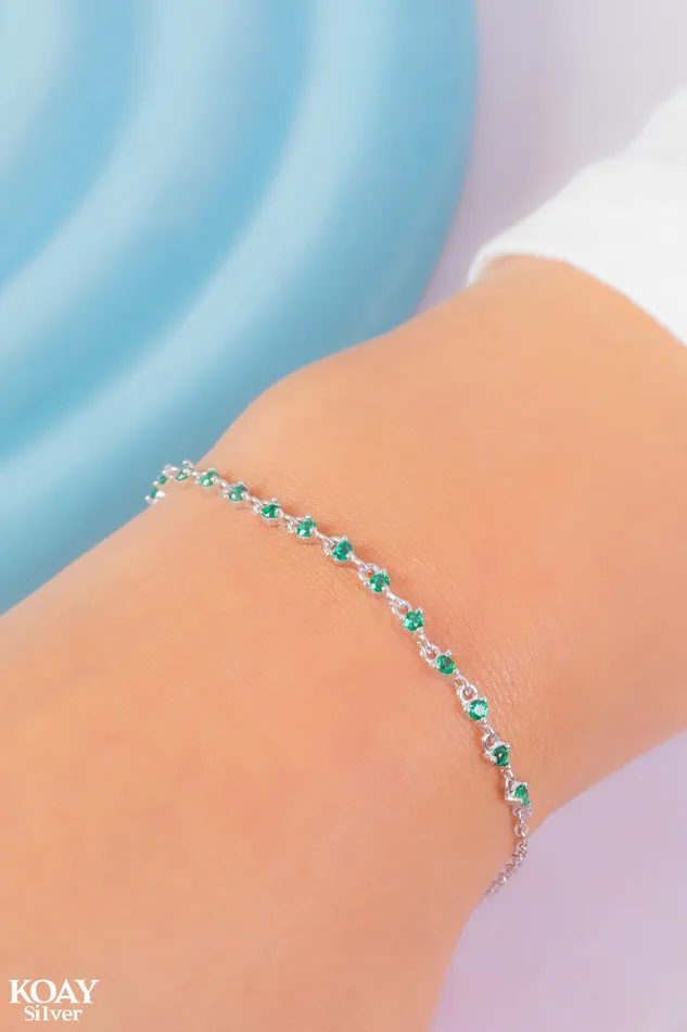 Bracelets KOAY Silver Store Zircons Bracelet 010Green