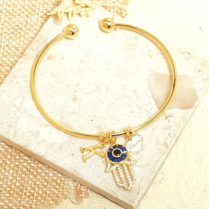 Bracelets Personalized Initial Hamsa Bracelet Gift Box Upakarna