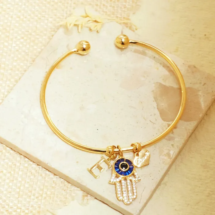 Bracelets Personalized Initial Hamsa Bracelet Gift Box Upakarna