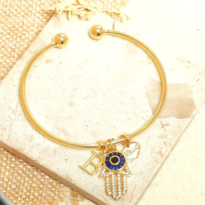 Bracelets Personalized Initial Hamsa Bracelet Gift Box Upakarna