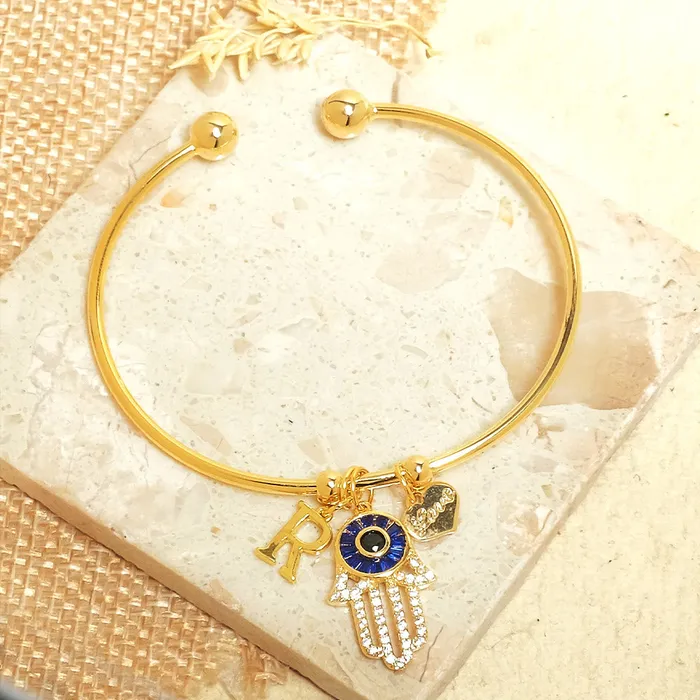Bracelets Personalized Initial Hamsa Bracelet Gift Box Upakarna