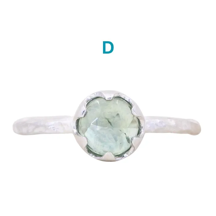 CALEB QUASHEN Rosecut Round Montana Sapphire Low Profile Six Prong Solitaire Rings in Sterling Silver Rings