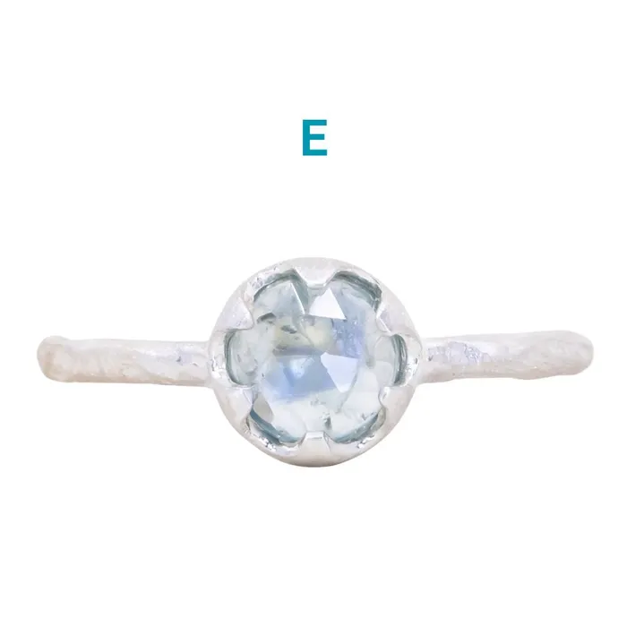 CALEB QUASHEN Rosecut Round Montana Sapphire Low Profile Six Prong Solitaire Rings in Sterling Silver Rings