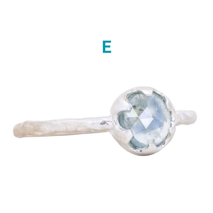 CALEB QUASHEN Rosecut Round Montana Sapphire Low Profile Six Prong Solitaire Rings in Sterling Silver Rings