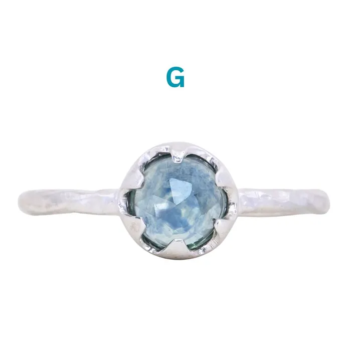 CALEB QUASHEN Rosecut Round Montana Sapphire Low Profile Six Prong Solitaire Rings in Sterling Silver Rings