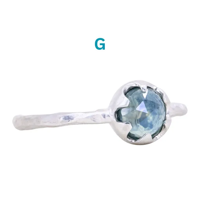 CALEB QUASHEN Rosecut Round Montana Sapphire Low Profile Six Prong Solitaire Rings in Sterling Silver Rings