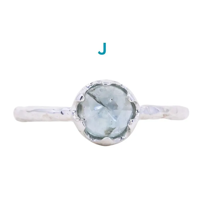 CALEB QUASHEN Rosecut Round Montana Sapphire Low Profile Six Prong Solitaire Rings in Sterling Silver Rings