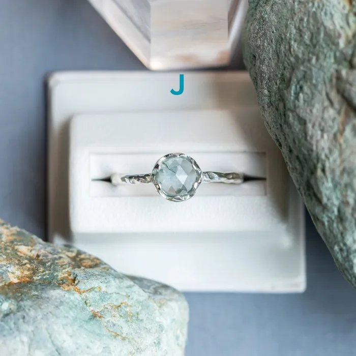CALEB QUASHEN Rosecut Round Montana Sapphire Low Profile Six Prong Solitaire Rings in Sterling Silver Rings