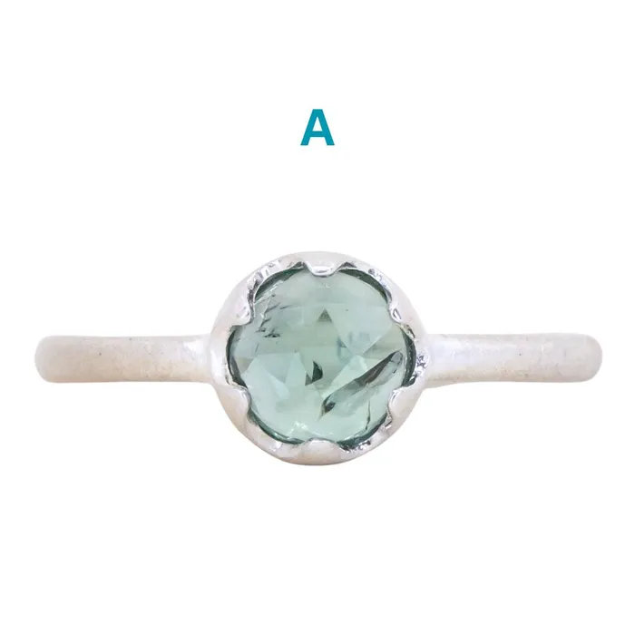 CALEB QUASHEN Rosecut Round Montana Sapphire Low Profile Six Prong Solitaire Rings in Sterling Silver Rings