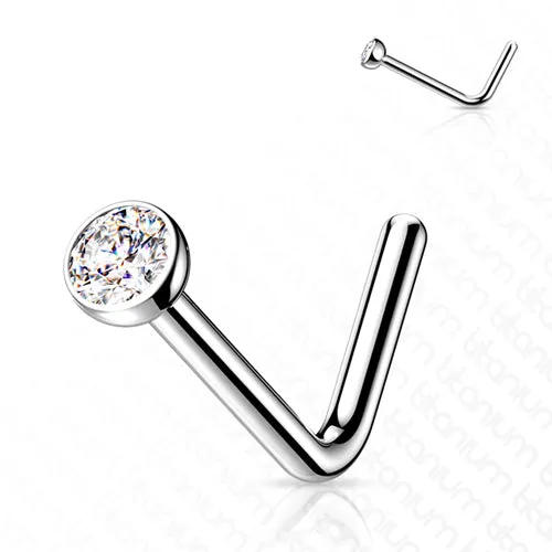 CZ Bezel Titanium LBend Nose Stud Tulsa Body Jewelry Earrings
