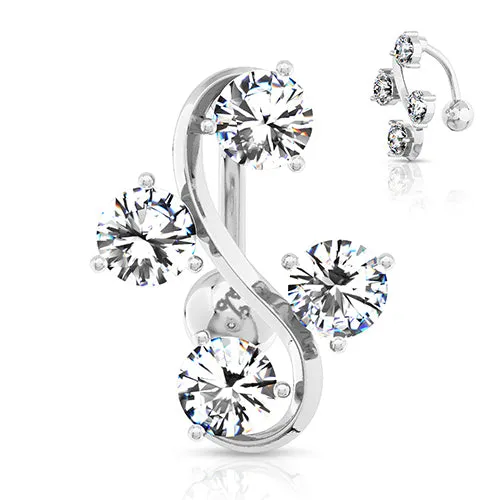 CZ Vine Stainless Reverse Belly Ring Tulsa Body Jewelry Rings