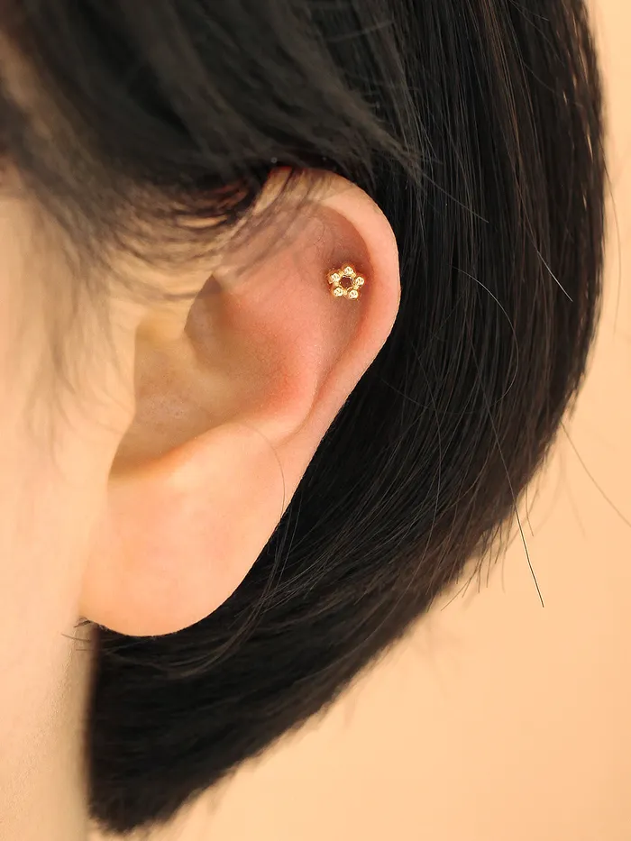 Earrings 14K Gold Mini Flower Ball cartilage earring 20g MinimalBijoux