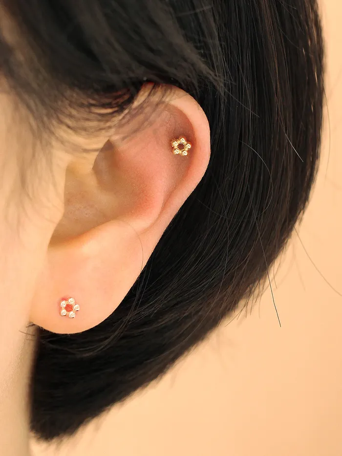 Earrings 14K Gold Mini Flower Ball cartilage earring 20g MinimalBijoux