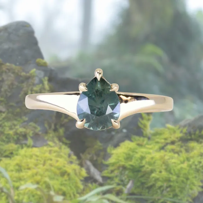 Earrings Anueva Jewelry 120ct Silky Teal Pear Sapphire Low Profile 5 Prong Tapered Solitaire in 14k Yellow Gold