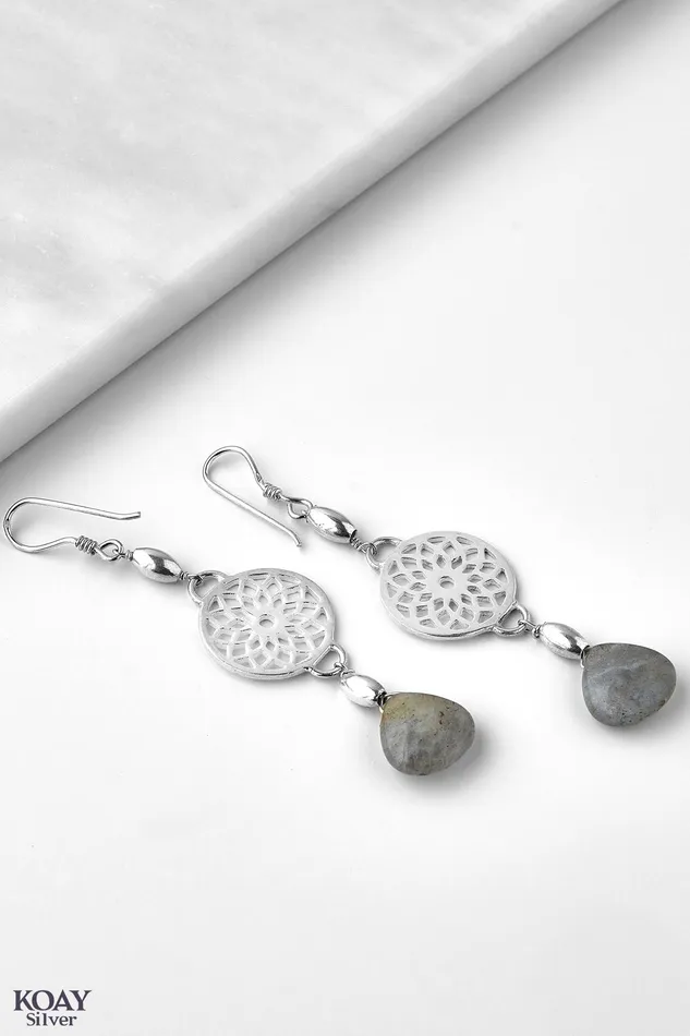 Earrings KOAY Silver Store Circle Grey Stone Earring