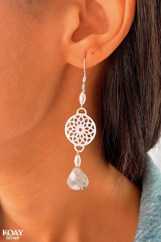 Earrings KOAY Silver Store Circle Grey Stone Earring Earrings KOAY Silver Store Circle Grey Stone Earring