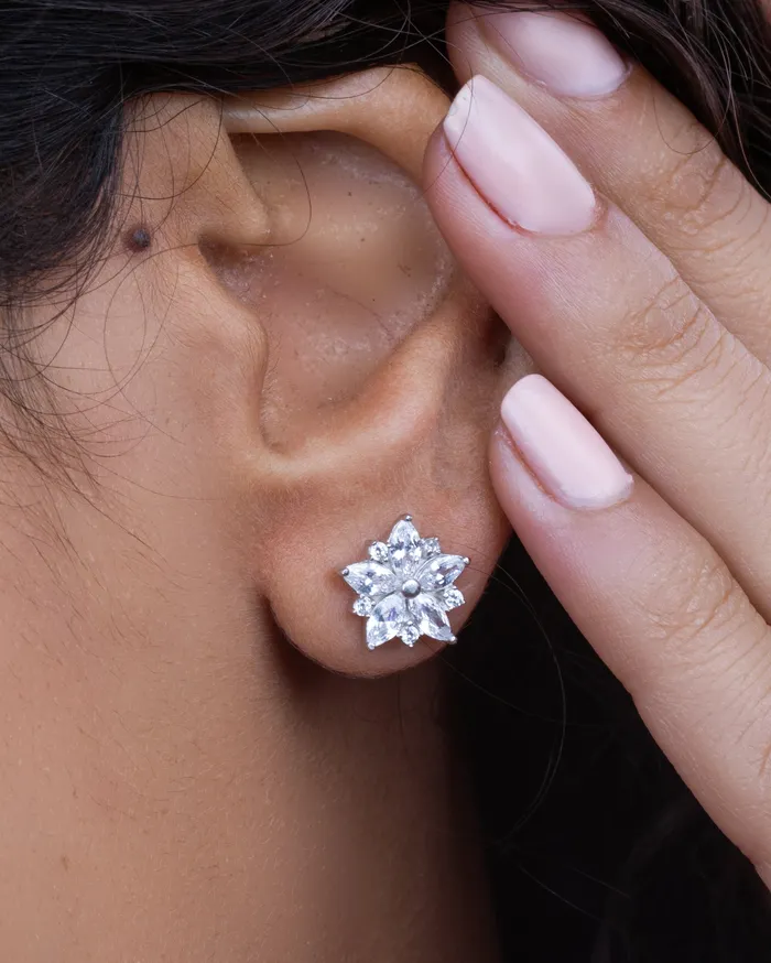 Earrings KOAY Silver Store Zircon Flower 01 Earring
