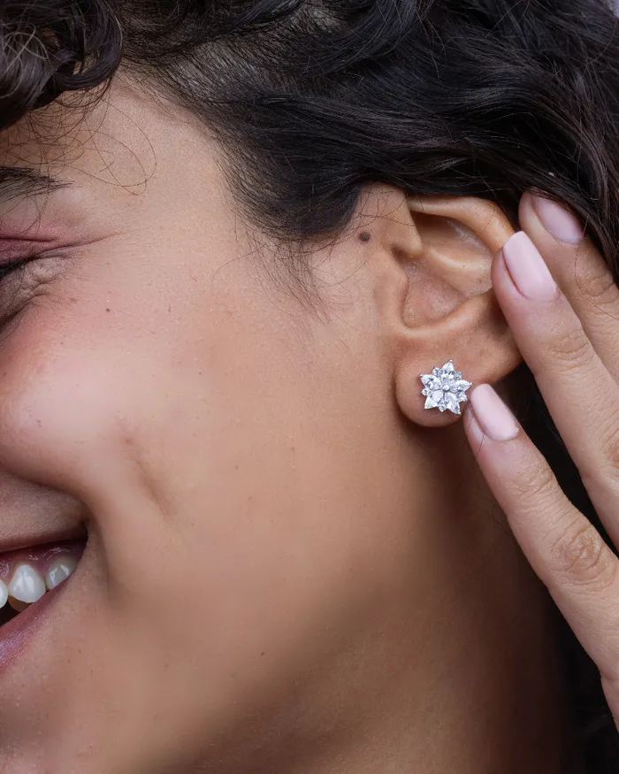 Earrings KOAY Silver Store Zircon Flower 01 Earring