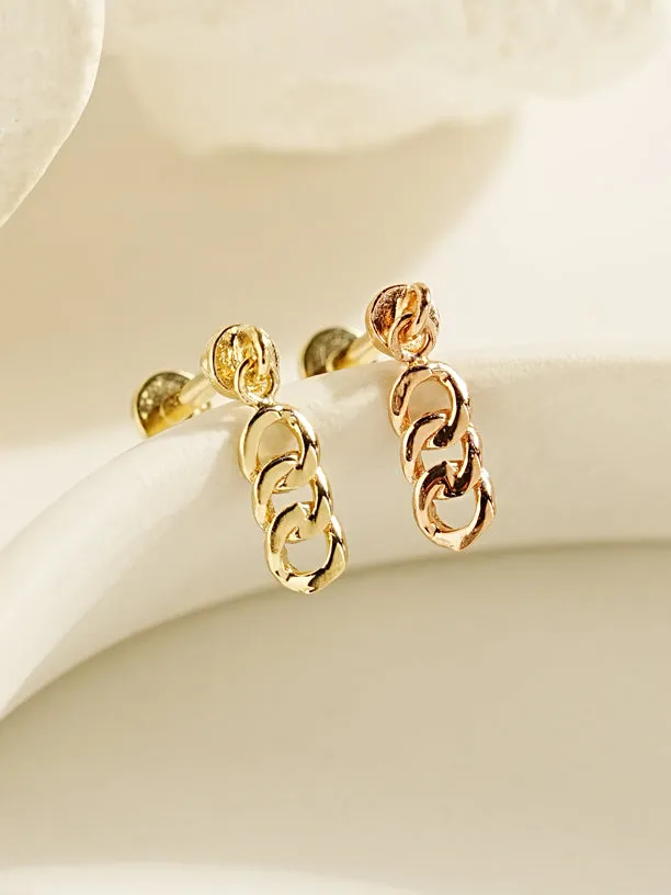 Earrings MinimalBijoux 14K Gold Chain Drop Internally Threaded Labret Piercing 20G18G16G
