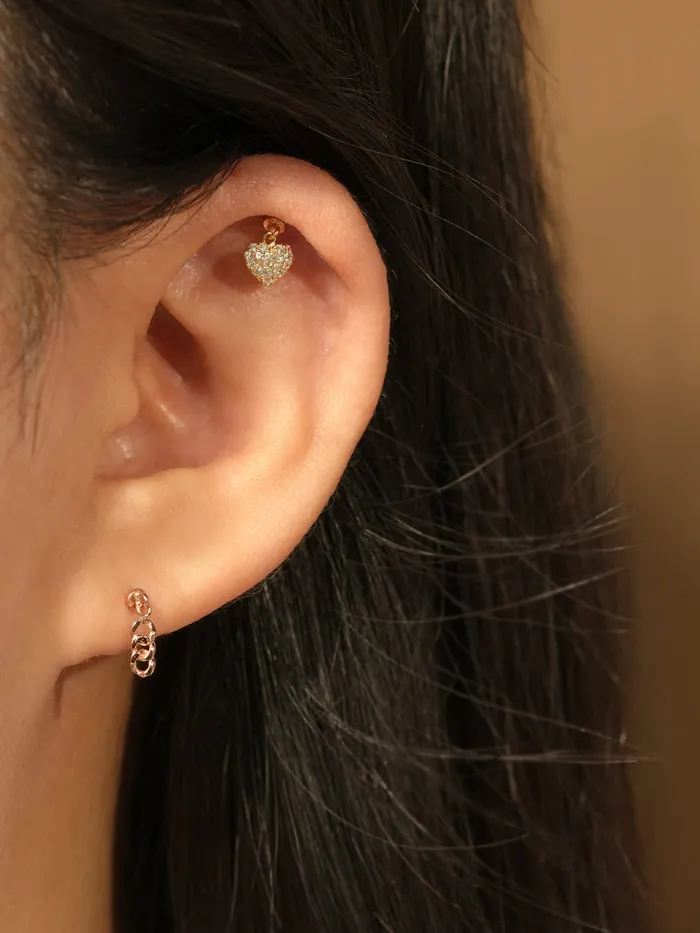 Earrings MinimalBijoux 14K Gold Chain Drop Internally Threaded Labret Piercing 20G18G16G