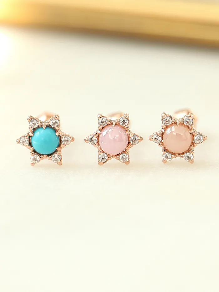 Earrings MinimalBijoux 14K Gold Flower Gemstone Cartilage Earring 18G16G