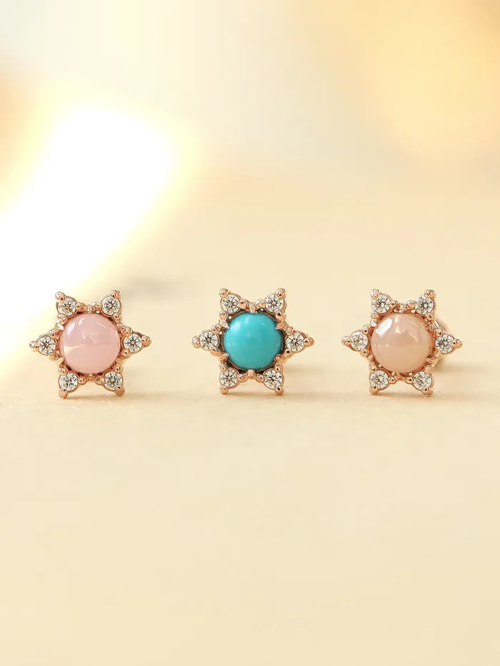 Earrings MinimalBijoux 14K Gold Flower Gemstone Cartilage Earring 18G16G