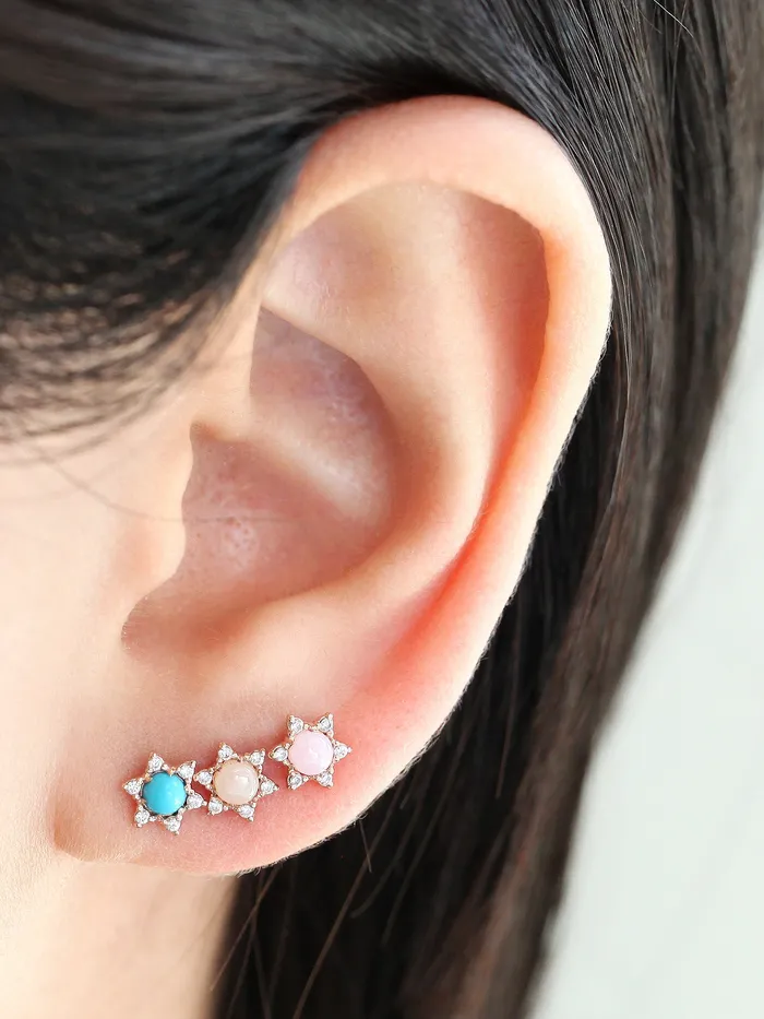 Earrings MinimalBijoux 14K Gold Flower Gemstone Cartilage Earring 18G16G