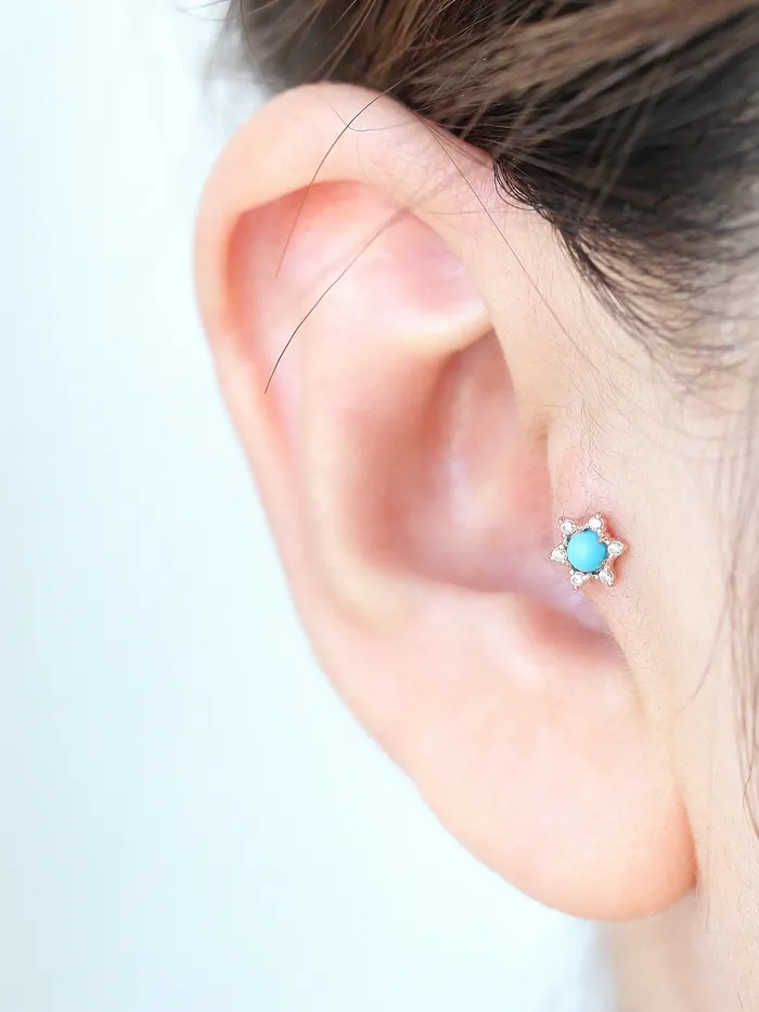 Earrings MinimalBijoux 14K Gold Flower Gemstone Cartilage Earring 18G16G