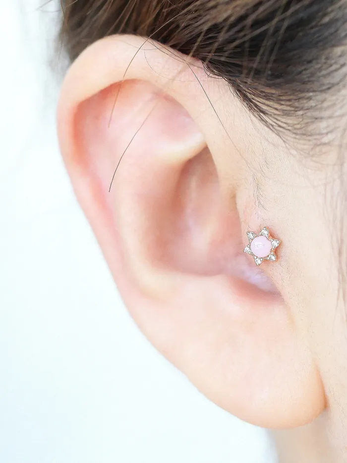 Earrings MinimalBijoux 14K Gold Flower Gemstone Cartilage Earring 18G16G