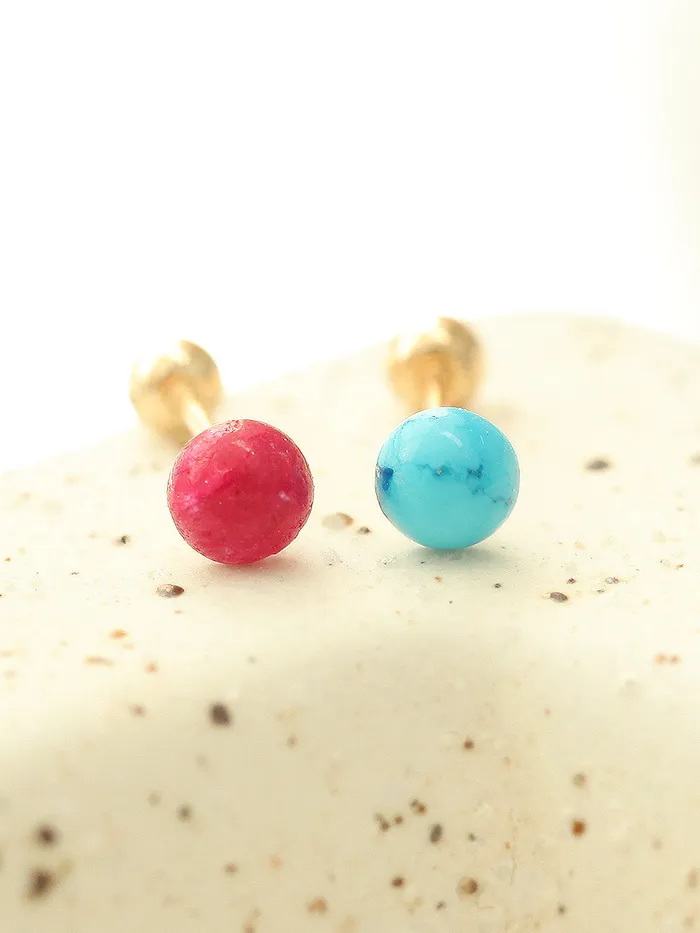 Earrings MinimalBijoux 14K Gold Hemisphere Turquoise Garnet Cartilage Earring 20G